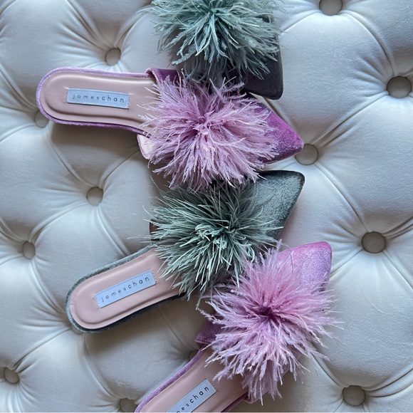 Anthropologie Shoes - Stunning lavender tone mules flats with feather detail fancy shoes